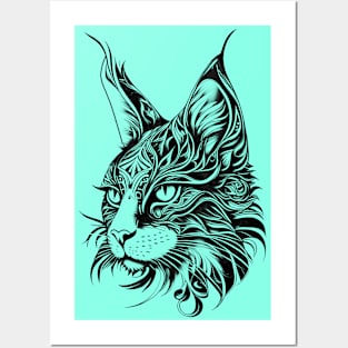 Cat line art illustration Posters and Art